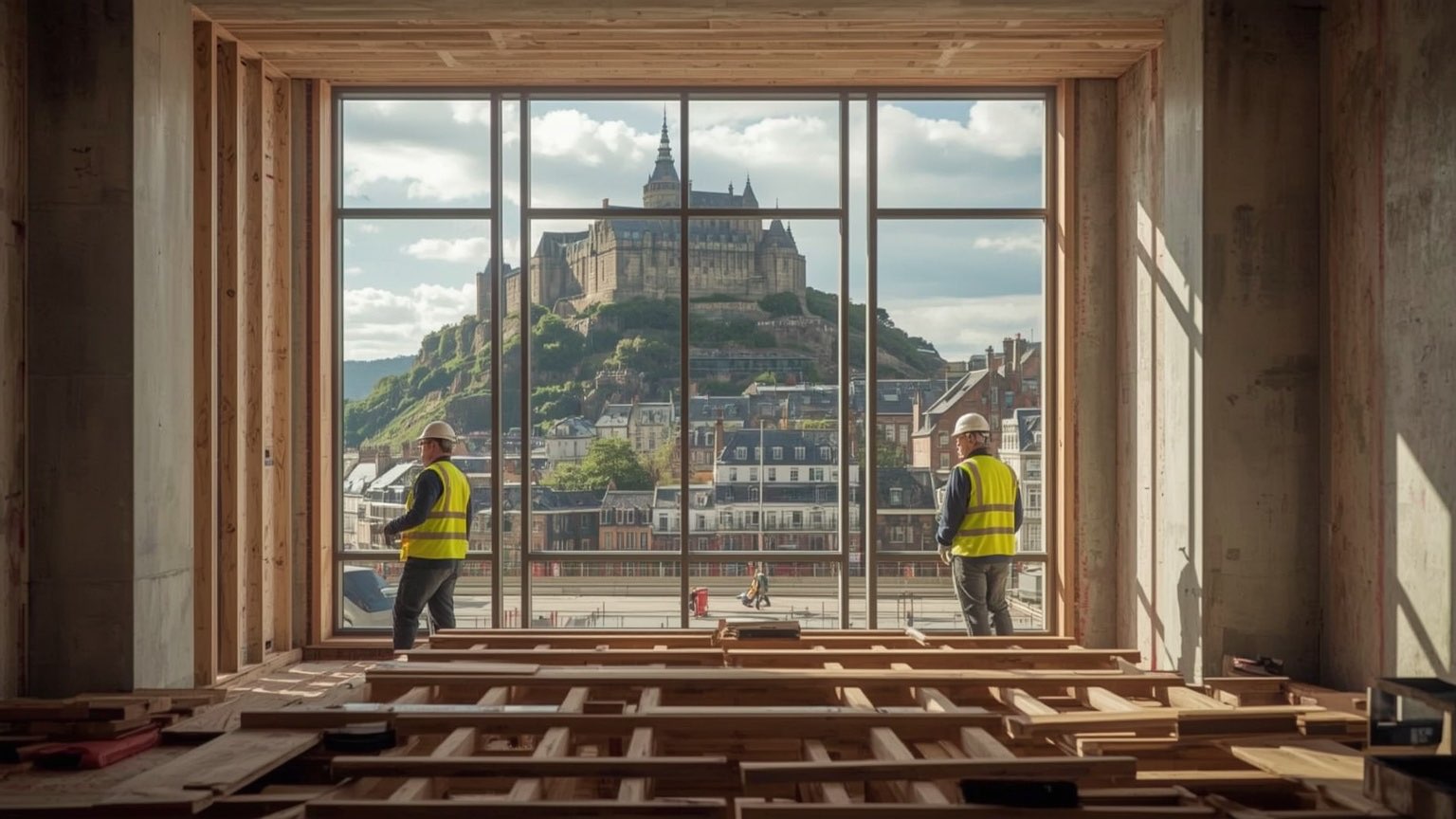 Construction site with drylining work in Edinburgh